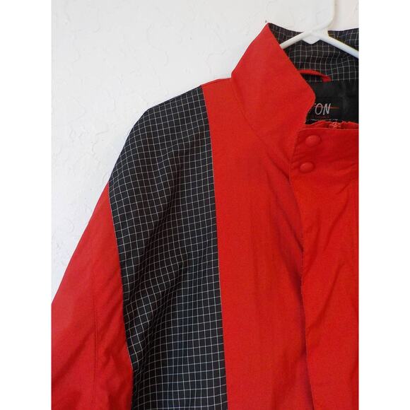 Hilton Corp Men Large Wind Jacket Red Black Color Block Elastic Waist Pocket Zip - Picture 3 of 13